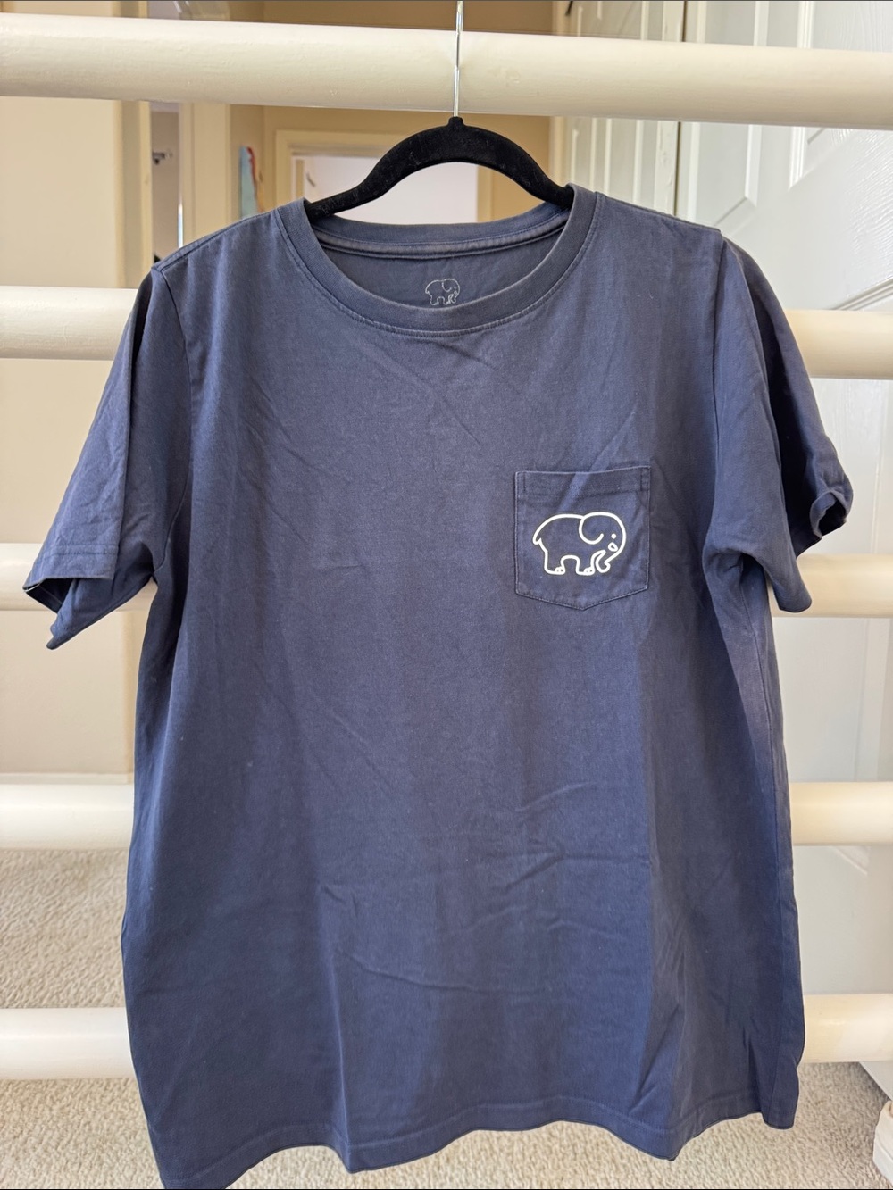 ivory ella Navy Pocket Tee with White Elephant Logo